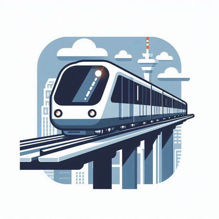 High speed train on the background of the city. Vector illustration.のイラスト素材
