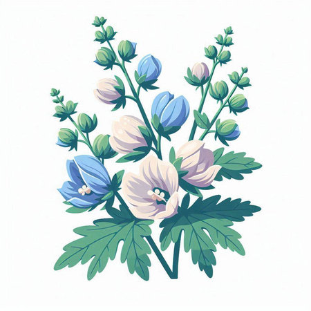 vector illustration of a bouquet of blue and white flowers on a white backgroundのイラスト素材