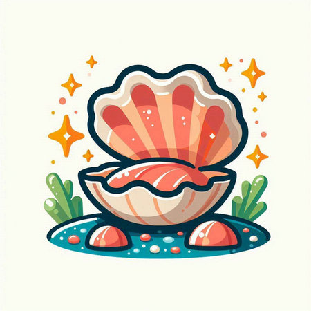 Cute cartoon seashell. Vector illustration on a white background.のイラスト素材