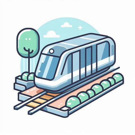 Modern high-speed train in the city. Vector illustration in flat style.のイラスト素材