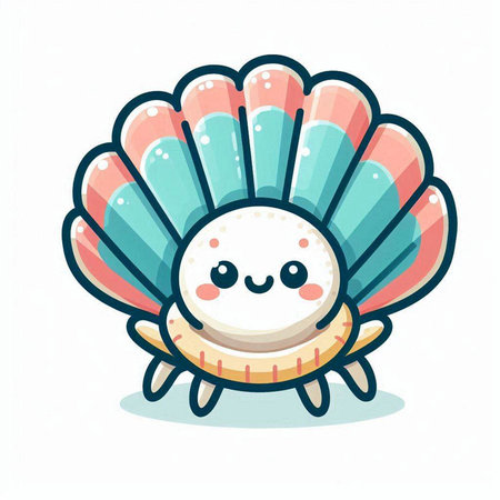 Cute cartoon seashell. Vector illustration isolated on white background.のイラスト素材