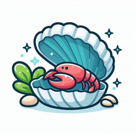 Illustration of Cute Seafood Shell Cartoon Character Mascotのイラスト素材