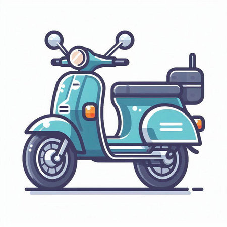 Vintage scooter. Colorful vector illustration in cartoon style.のイラスト素材