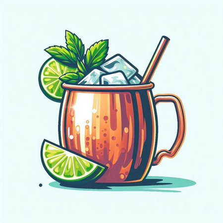 Cocktail with lime and mint. Vector illustration in retro style.のイラスト素材