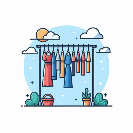 Clothes hanging on a hanger, vector illustration in flat styleのイラスト素材