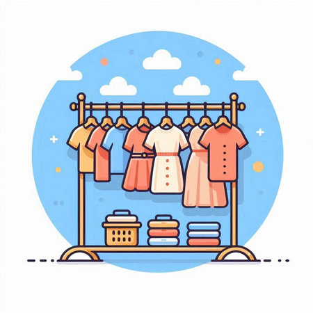 Clothes hanging on clothes rack. Clothes store. Vector illustrationのイラスト素材