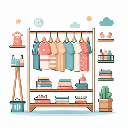 Clothes shop. Clothes store. Vector illustration in flat style.のイラスト素材