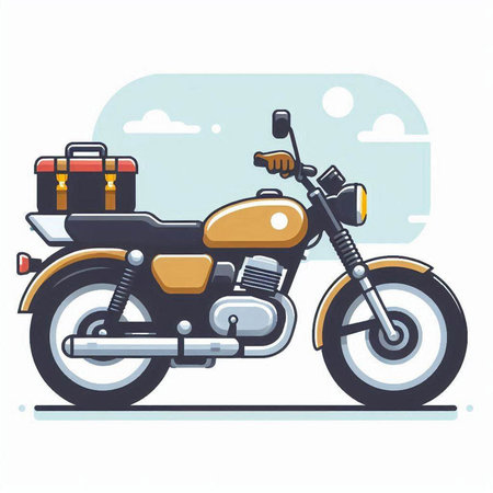 Vector illustration of a classic motorcycle with a suitcase on a white background.のイラスト素材