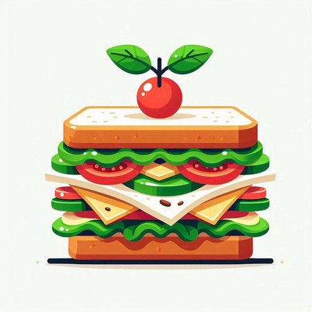 Sandwich with tomato, cheese and cucumber. Vector illustration.のイラスト素材