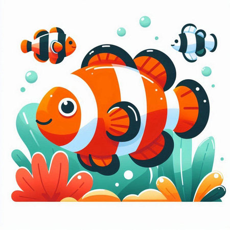 Cartoon clownfish in the sea. Vector illustration on white background.のイラスト素材