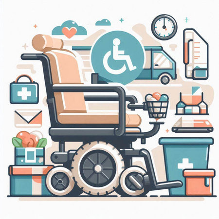 Disabled person in a wheelchair. Vector illustration in flat style.のイラスト素材