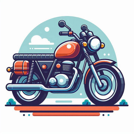 Motorcycle on the road. Colorful vector illustration in cartoon style.のイラスト素材