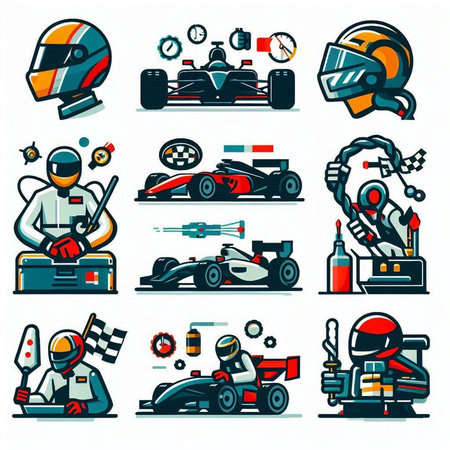 Set of racing car icons. Vector illustration in flat design style.のイラスト素材