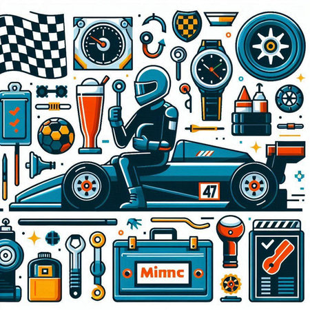 Set of sport racing elements. Vector illustration in flat cartoon style.のイラスト素材