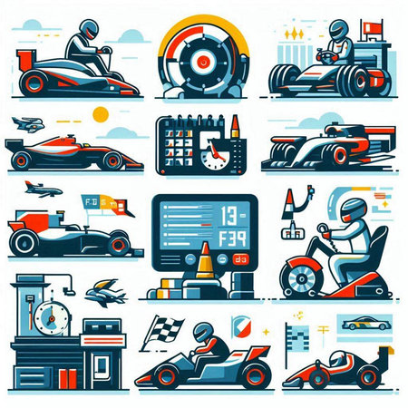 Set of karting and racing icons. Vector illustration in flat styleのイラスト素材