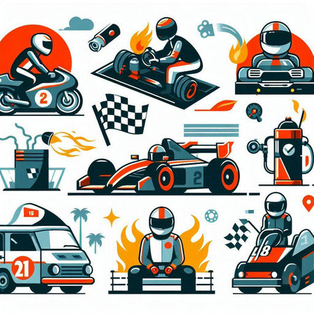 Set of racing cars and karting icons, vector illustration.のイラスト素材