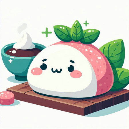 Illustration of a Cute Mochi Mochi with Japanese Sauceのイラスト素材