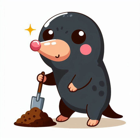 Cute cartoon mole with shovel. Vector illustration isolated on white background.のイラスト素材