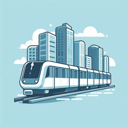 High-speed train on the background of the city. Vector illustrationのイラスト素材
