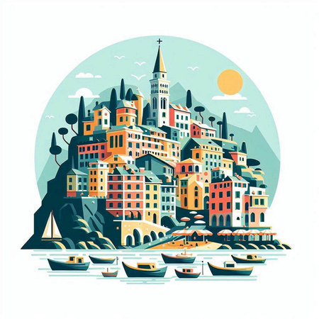 Cityscape of Rovinj, Croatia. Vector illustration.のイラスト素材