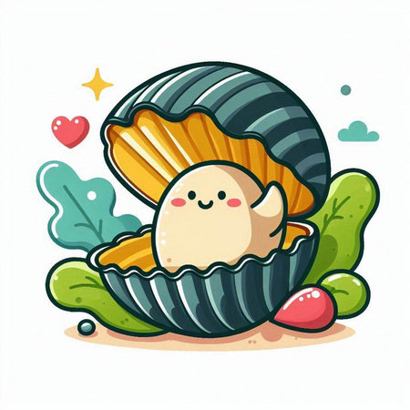 Cute cartoon seashell with a heart in the shell. Vector illustration.のイラスト素材