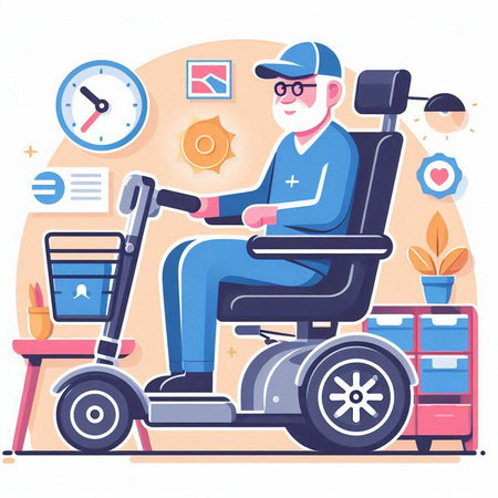 Elderly man in a wheelchair. Flat style vector illustration.のイラスト素材