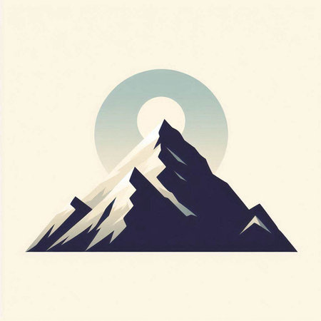 Mountains and sun. Silhouette of a mountain. Vector illustration.のイラスト素材