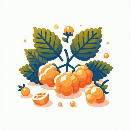 Hand drawn illustration of rowan berries with leaves and berries. Vector illustration.のイラスト素材
