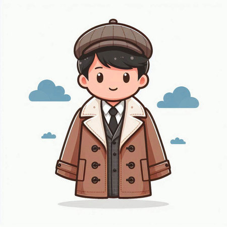 Cute boy with coat and cap. Cartoon style. Vector illustration.のイラスト素材