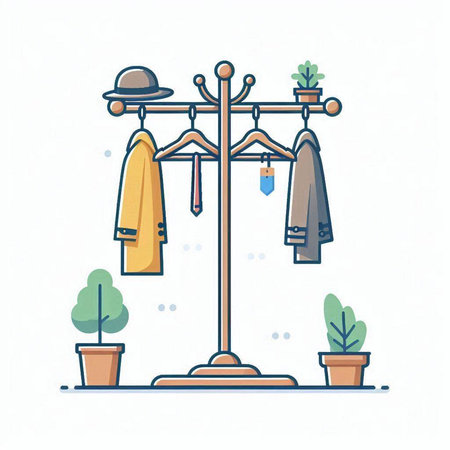 Vector illustration of hanger with clothes and accessories in flat style.のイラスト素材