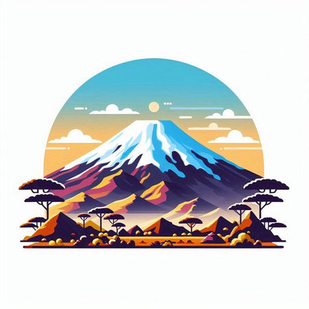 Mt. Fuji at sunset, Japan, Asia, vector illustrationのイラスト素材
