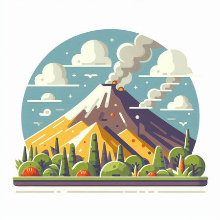 Volcano eruption in flat style. Vector illustration of volcano eruption.のイラスト素材