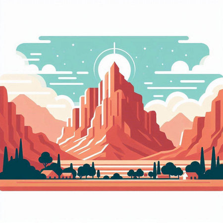 Desert Landscape. Vector Illustration in flat design style.のイラスト素材