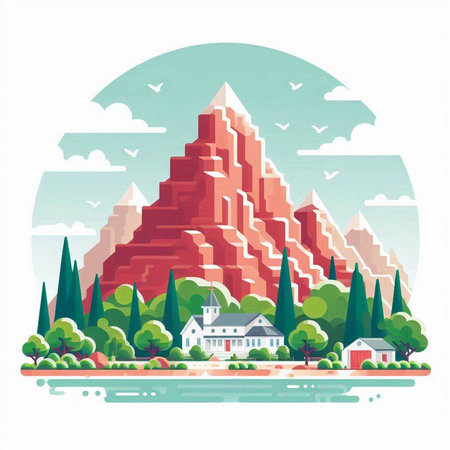 Landscape of the mountain. Vector illustration in a flat style.のイラスト素材
