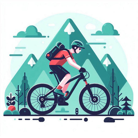 Cyclist riding a mountain bike. Flat design vector illustration.のイラスト素材