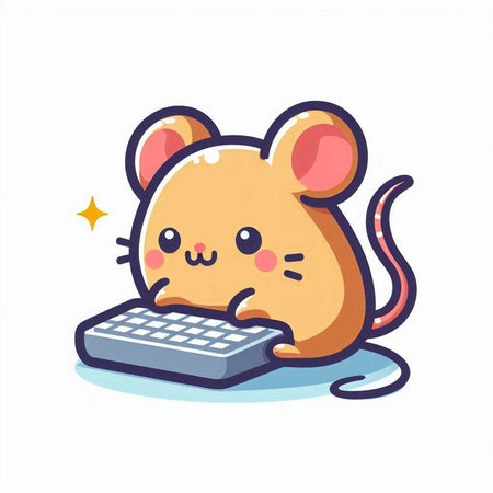 Cute mouse with keyboard. Vector illustration isolated on white background.のイラスト素材