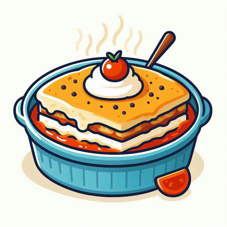 Illustration of a pie in a baking dish on a white backgroundのイラスト素材