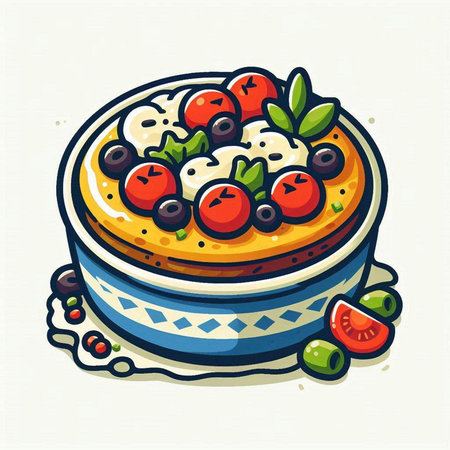 Cottage cheese pie with berries and olives. Vector illustration.のイラスト素材