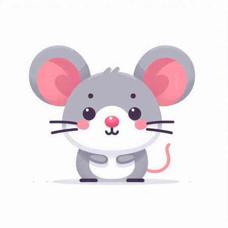 Cute cartoon mouse. Vector illustration in a flat style on a white background.のイラスト素材
