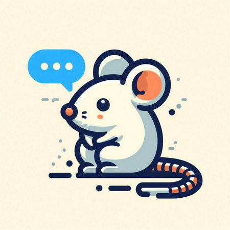 Cute cartoon mouse with speech bubble. Vector illustration in flat style.のイラスト素材