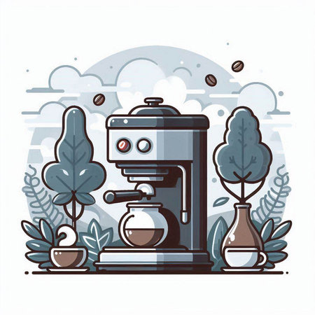 Coffee machine in the park. Flat style vector illustration.のイラスト素材