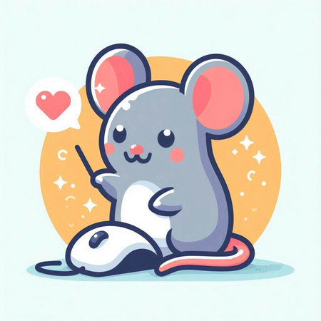 Cute mouse with mouse. Vector illustration of a cute mouse.のイラスト素材
