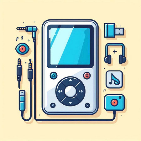 Multimedia player with different icons. Vector illustration in flat style.のイラスト素材