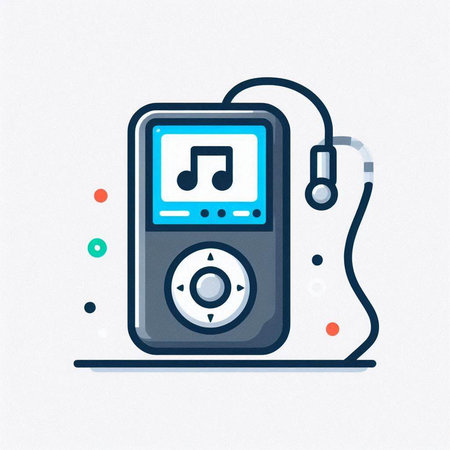 Music player icon. Vector illustration of music player with earphones.のイラスト素材