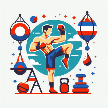 Boxing sport and healthy lifestyle. Vector illustration in flat style.のイラスト素材