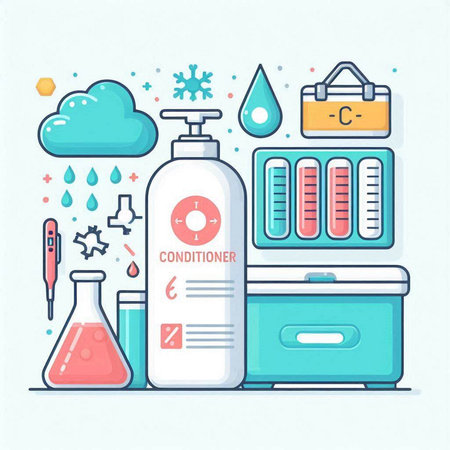 Vector illustration of chemical laboratory equipment. Flat line style design concept for web banner, website page, print.のイラスト素材