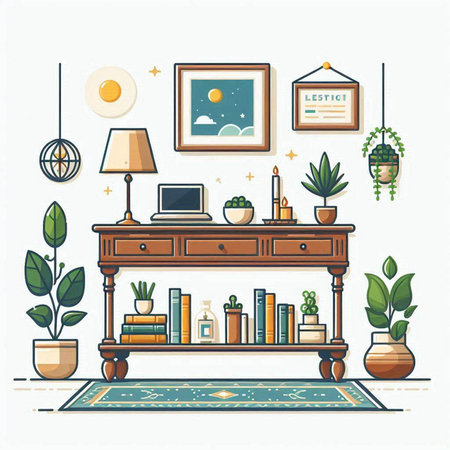 Interior of the living room with furniture. Vector illustration in flat styleのイラスト素材