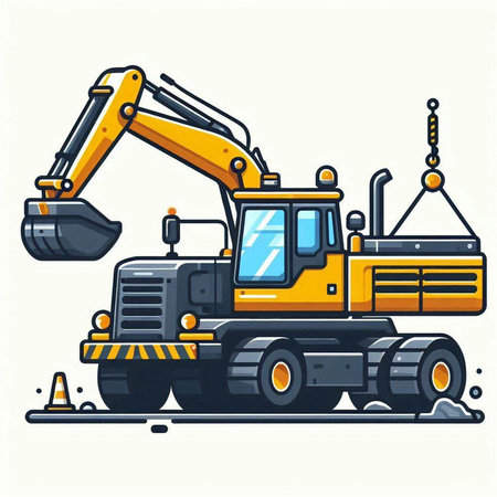 Excavator icon isolated on white background. Flat style vector illustration.のイラスト素材