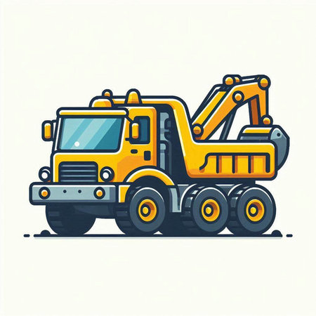 Vector illustration of a yellow excavator on a white background. Flat style.のイラスト素材