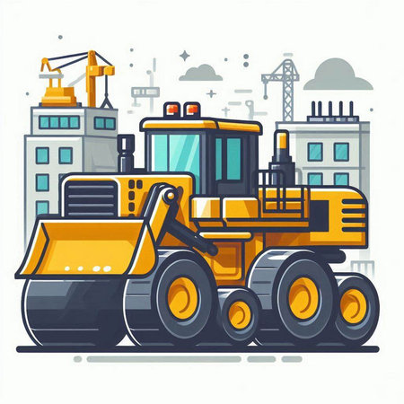 Bulldozer, heavy duty construction equipment. Vector illustration in flat styleのイラスト素材